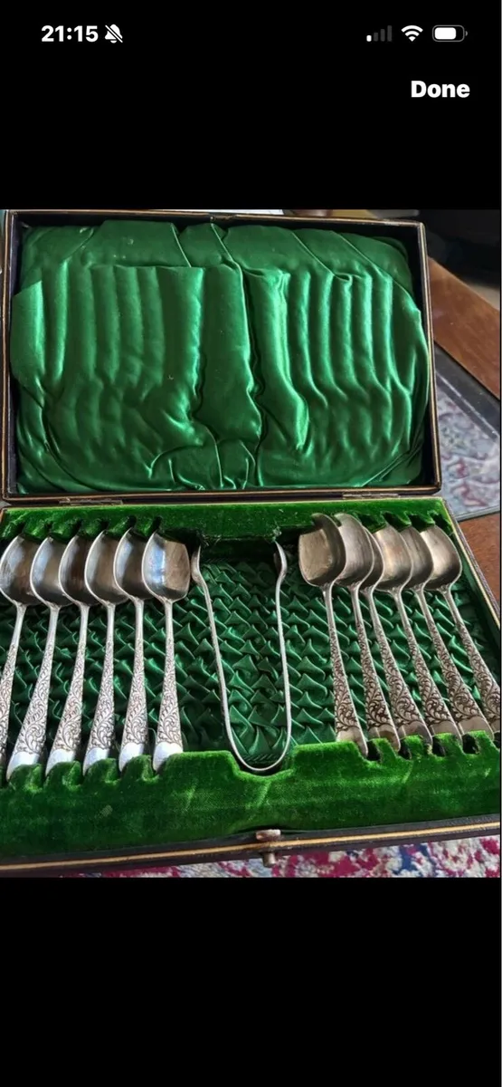 Antique Sterling Silver Spoons & Sugar Thongs Set - Image 1