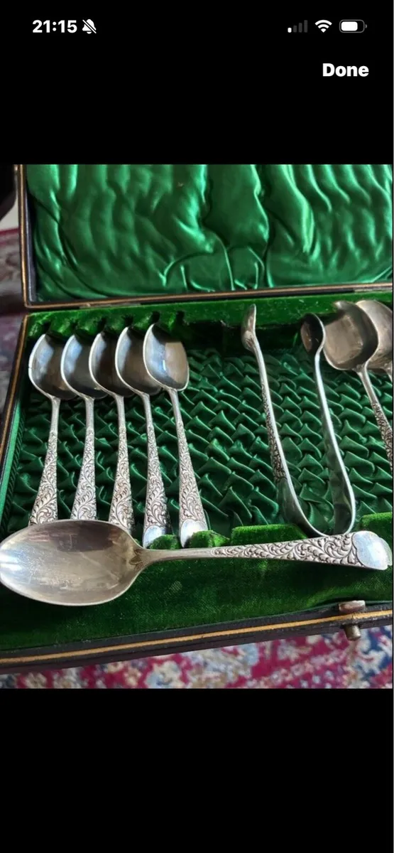 Antique Sterling Silver Spoons & Sugar Thongs Set - Image 2