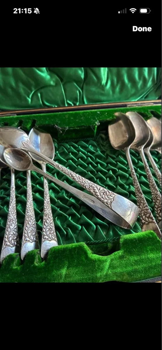 Antique Sterling Silver Spoons & Sugar Thongs Set - Image 3