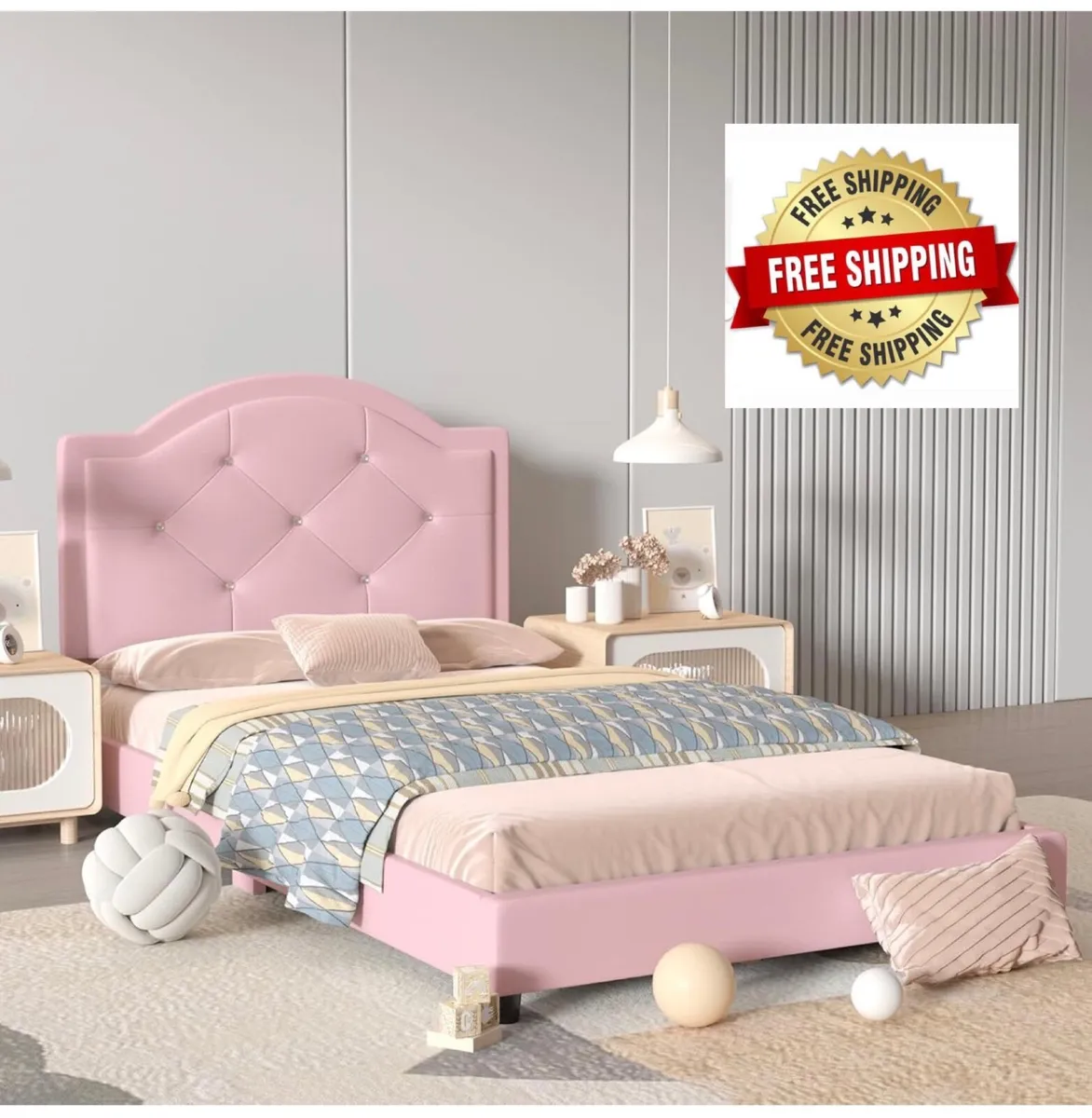 Kids Bed Frame, PVC Leather Single Children's Todd - Image 1