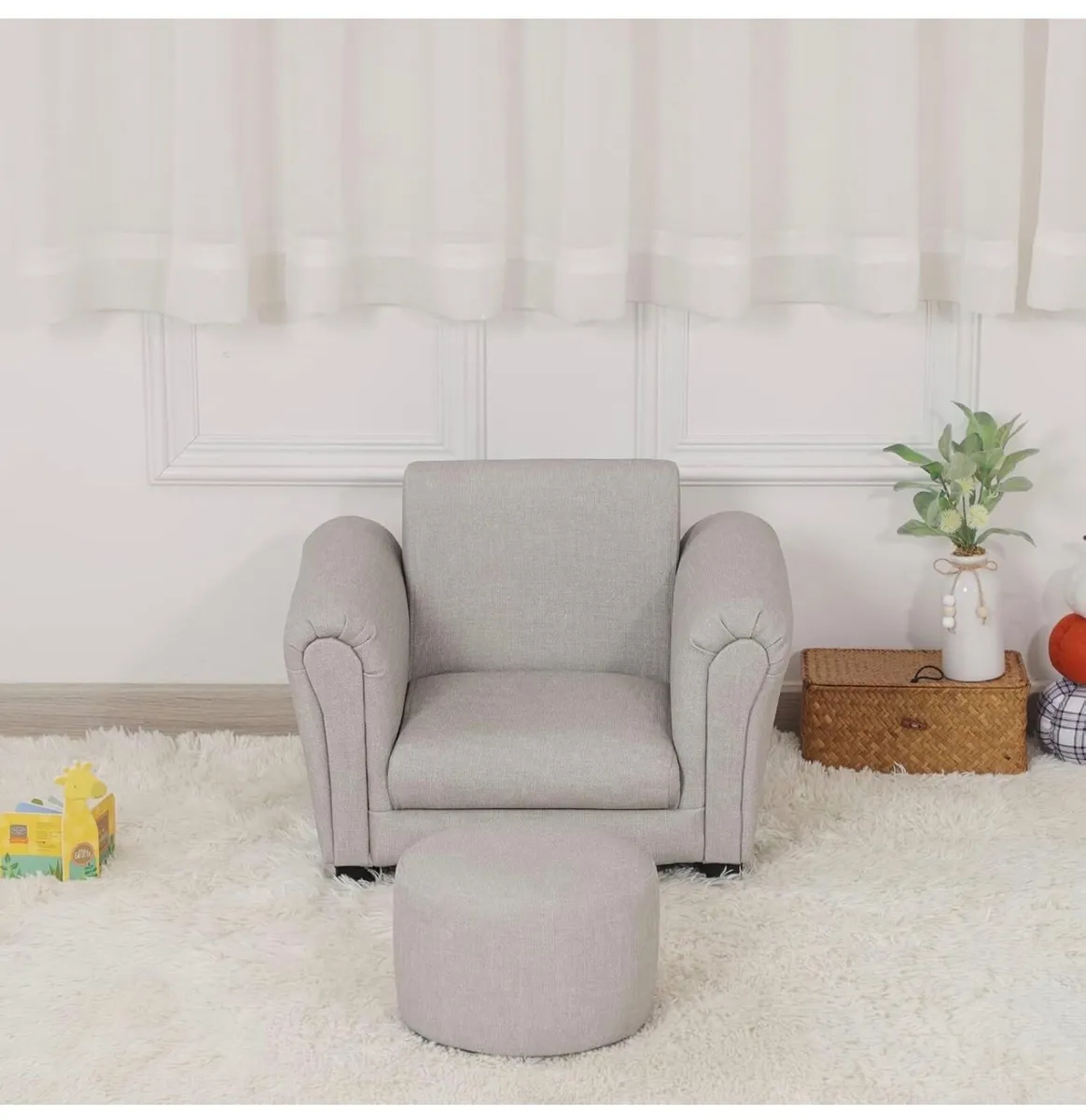 Kids Sofa Chair with Foot Stool,PVC Leather Childr - Image 2