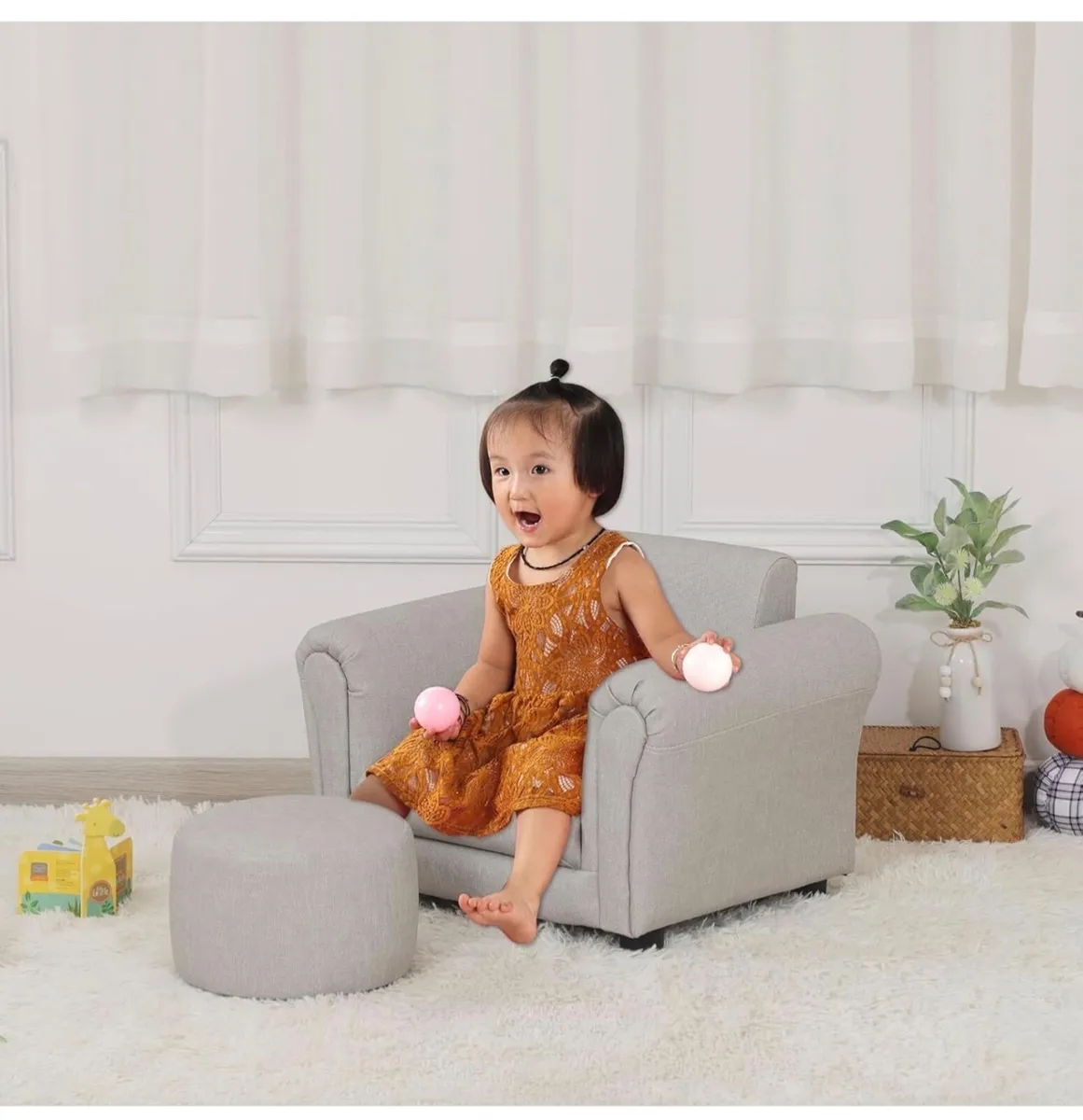Kids Sofa Chair with Foot Stool,PVC Leather Childr - Image 4