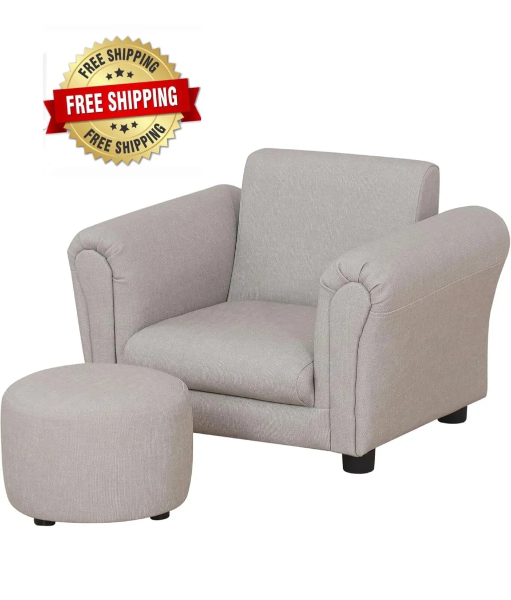 Kids Sofa Chair with Foot Stool,PVC Leather Childr - Image 1