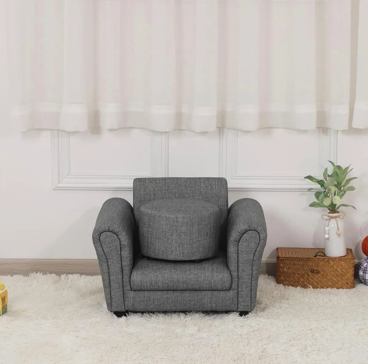 Kids Sofa Chair with Foot Stool,PVC Leather Childr - Image 3