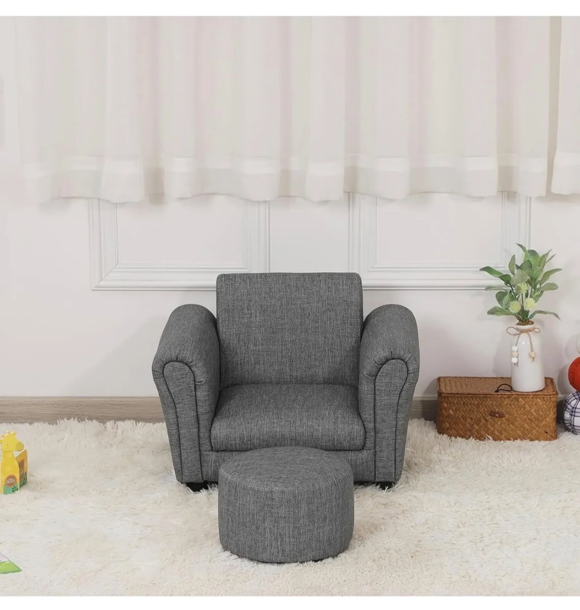 Kids Sofa Chair with Foot Stool,PVC Leather Childr - Image 4