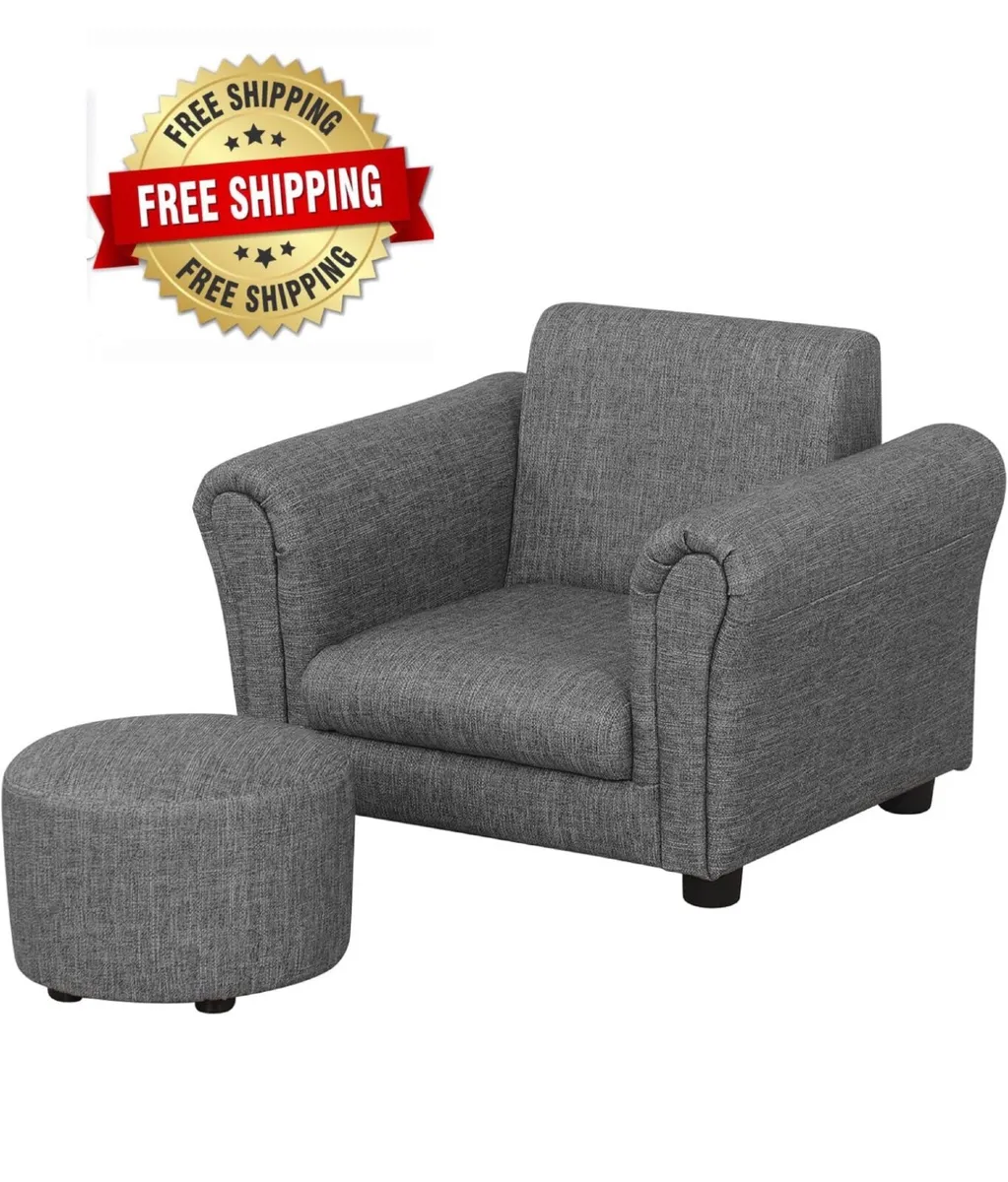 Kids Sofa Chair with Foot Stool,PVC Leather Childr - Image 1