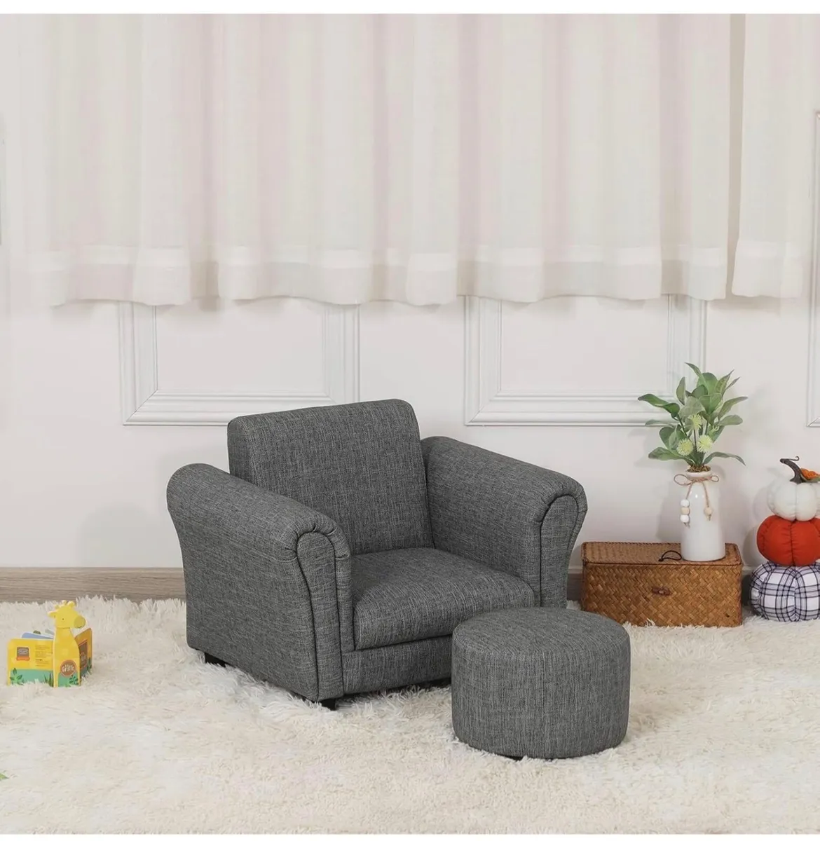 Kids Sofa Chair with Foot Stool,PVC Leather Childr - Image 2