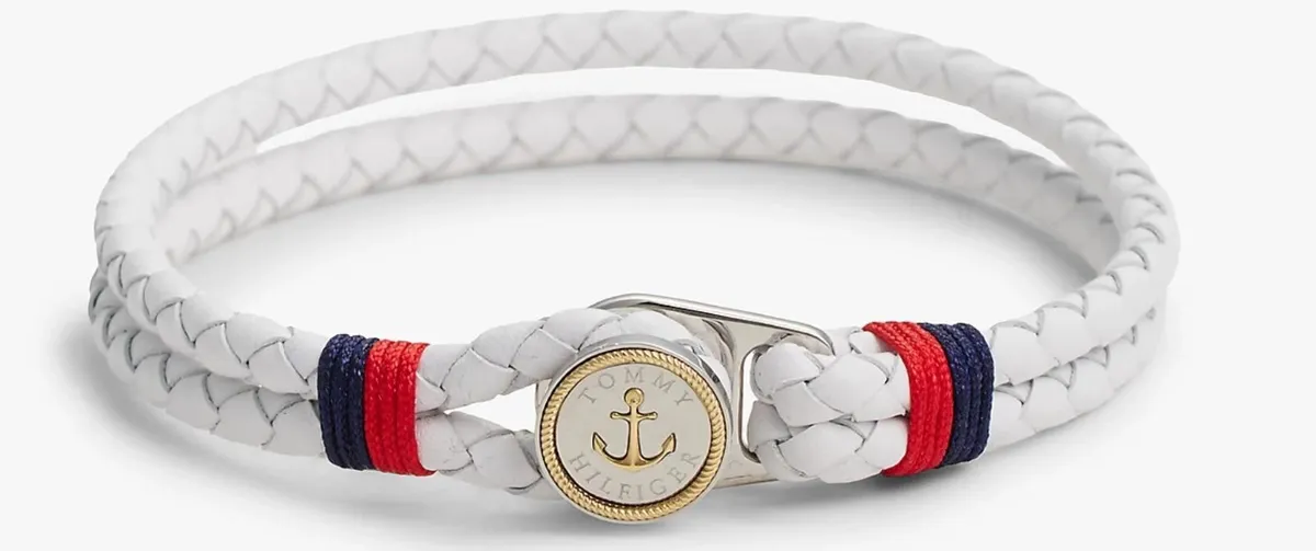 Gold-Plated Nautical Charm White Leather Bracelet - Image 4