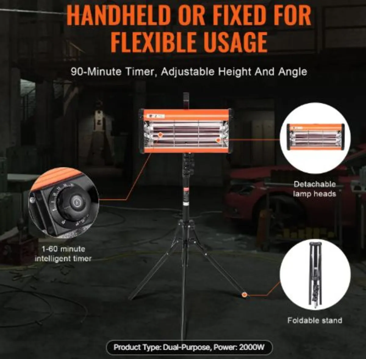 Infrared Curing Lamp, Handheld/Stand Dual Use, - Image 2