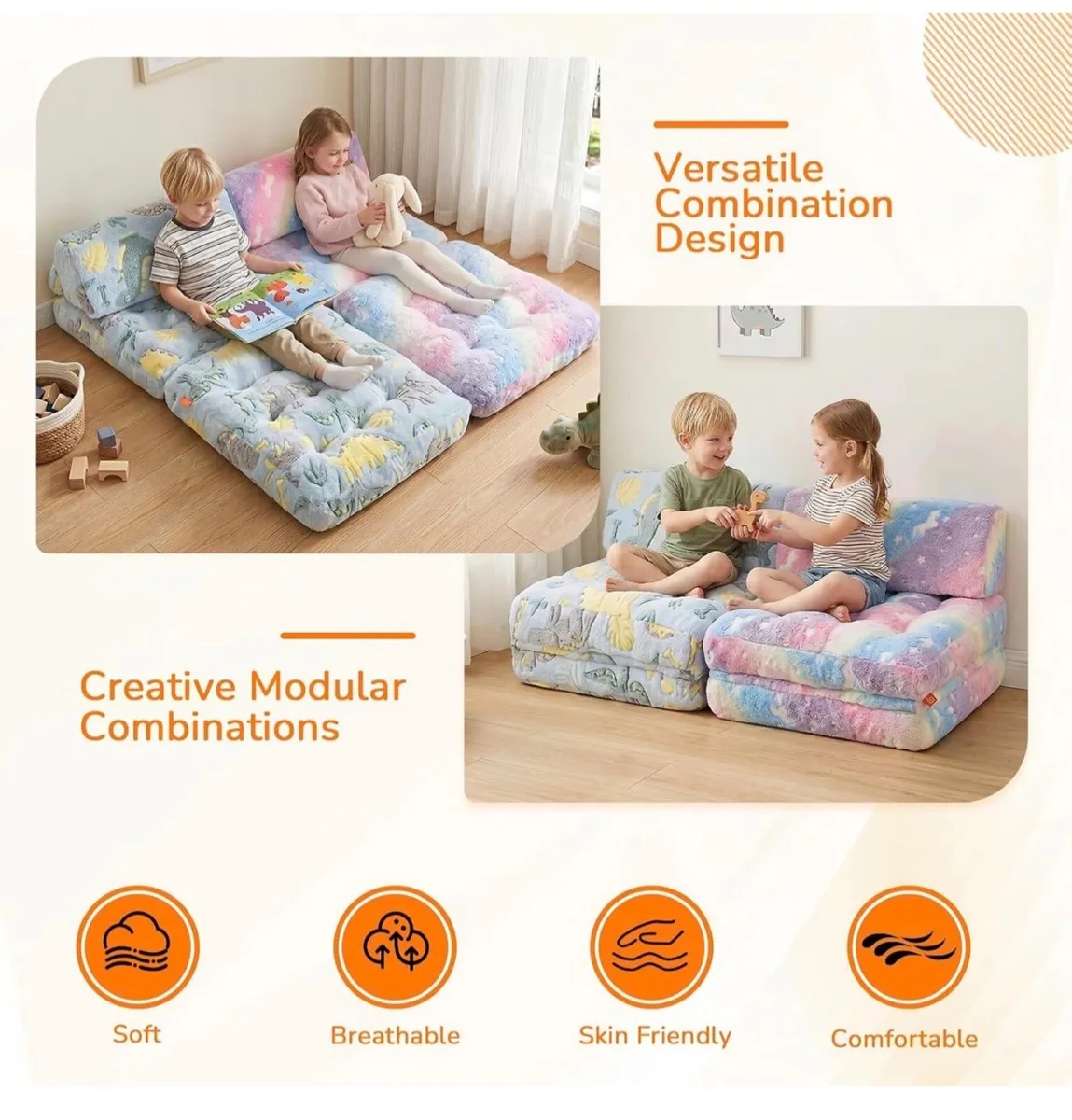 Folding Floor Sofa Chair With Plush Cover, Soft F - Image 3