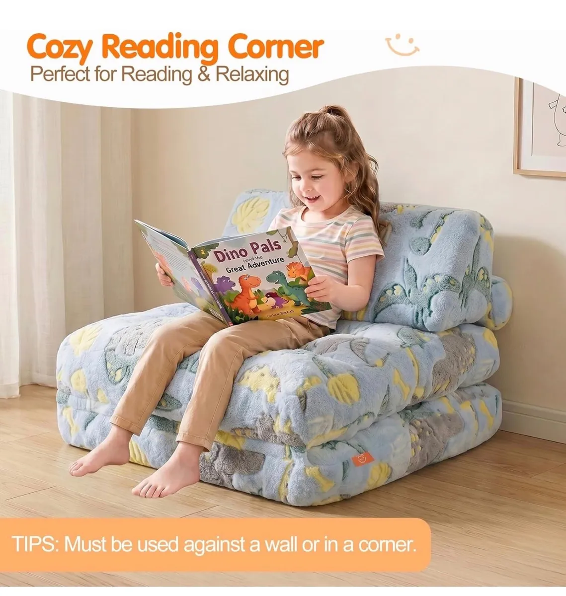 Folding Floor Sofa Chair With Plush Cover, Soft F - Image 4