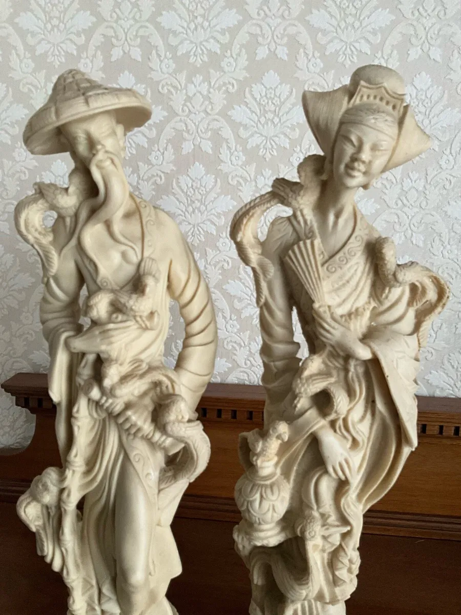 Vintage Asian Man & Woman Resin Figurines - Image 3
