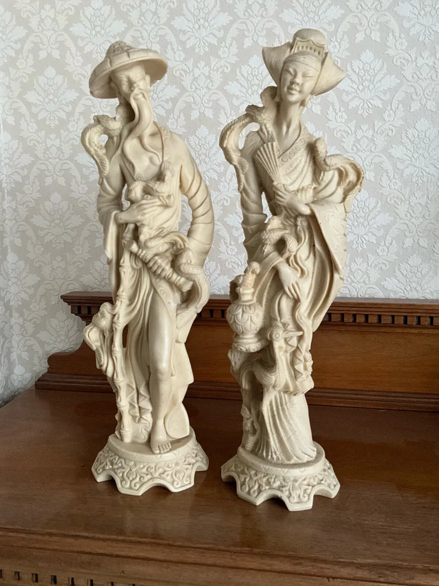 Vintage Asian Man & Woman Resin Figurines - Image 1