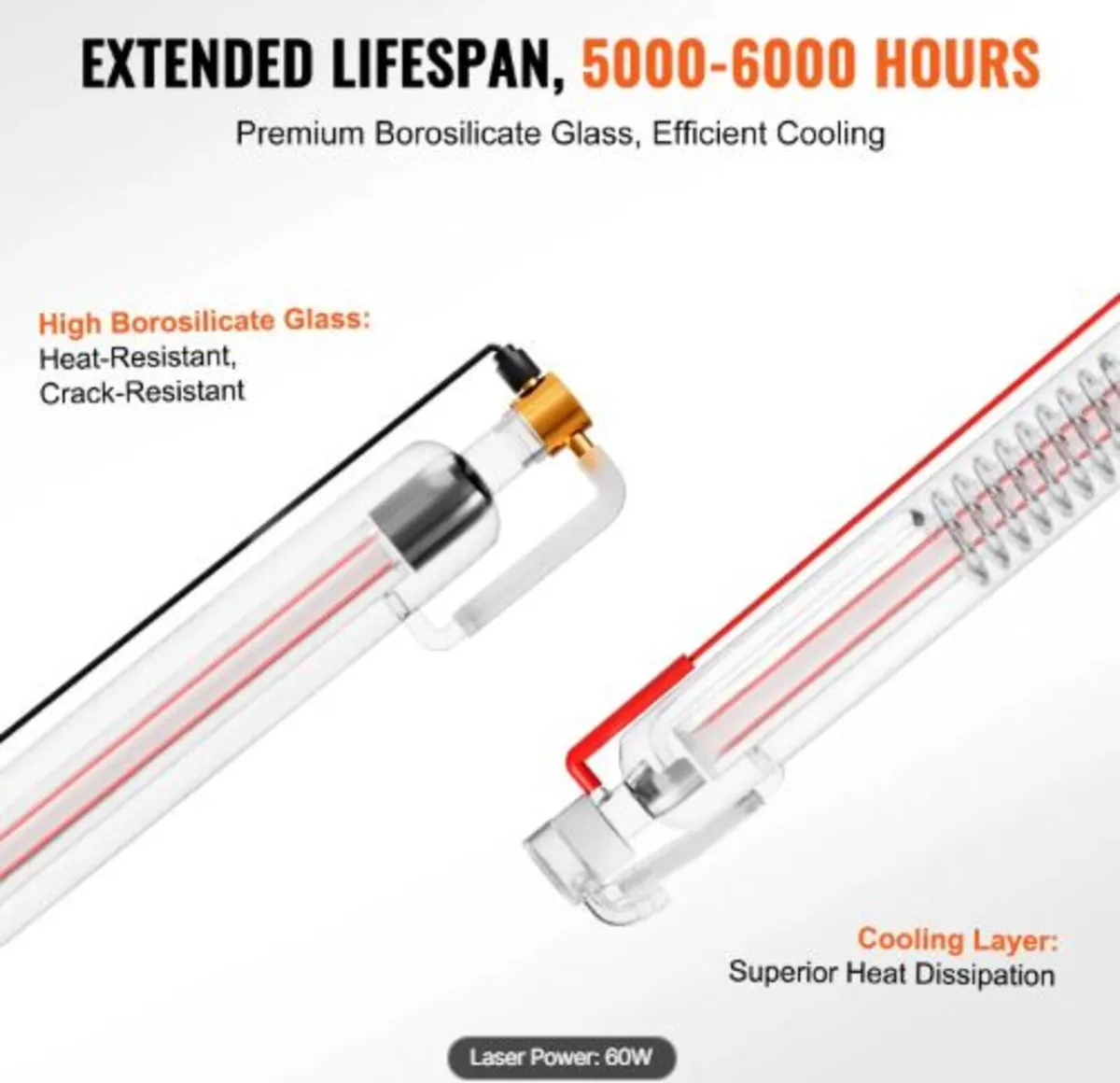 60W CO2 Laser Tube, 49.2 in (1250 mm) Length, - Image 2