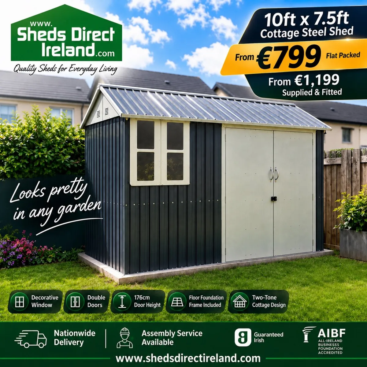 Cottage Style Steel Garden Shed - Image 1