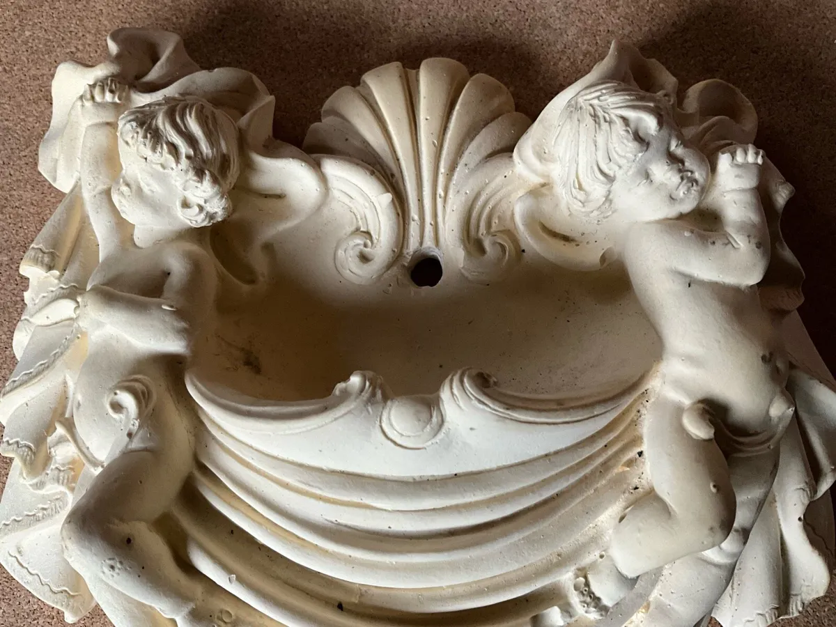 Vintage Plaster Cherub Water Font Wall Hanging - Image 4