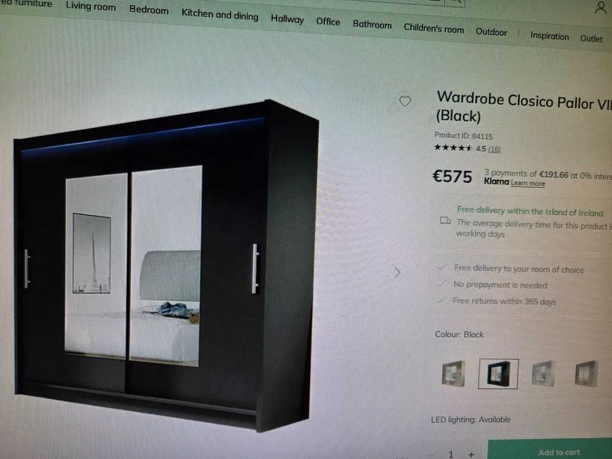 Black wardrobe with mirror and LED - Image 2