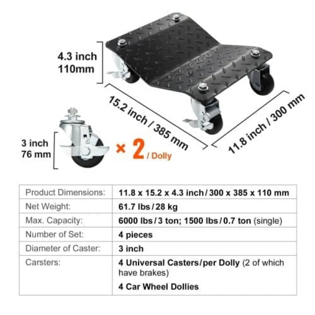 Car Dolly Wheel Tire Dolly 4 PCS Heavy Duty Skate - Image 3