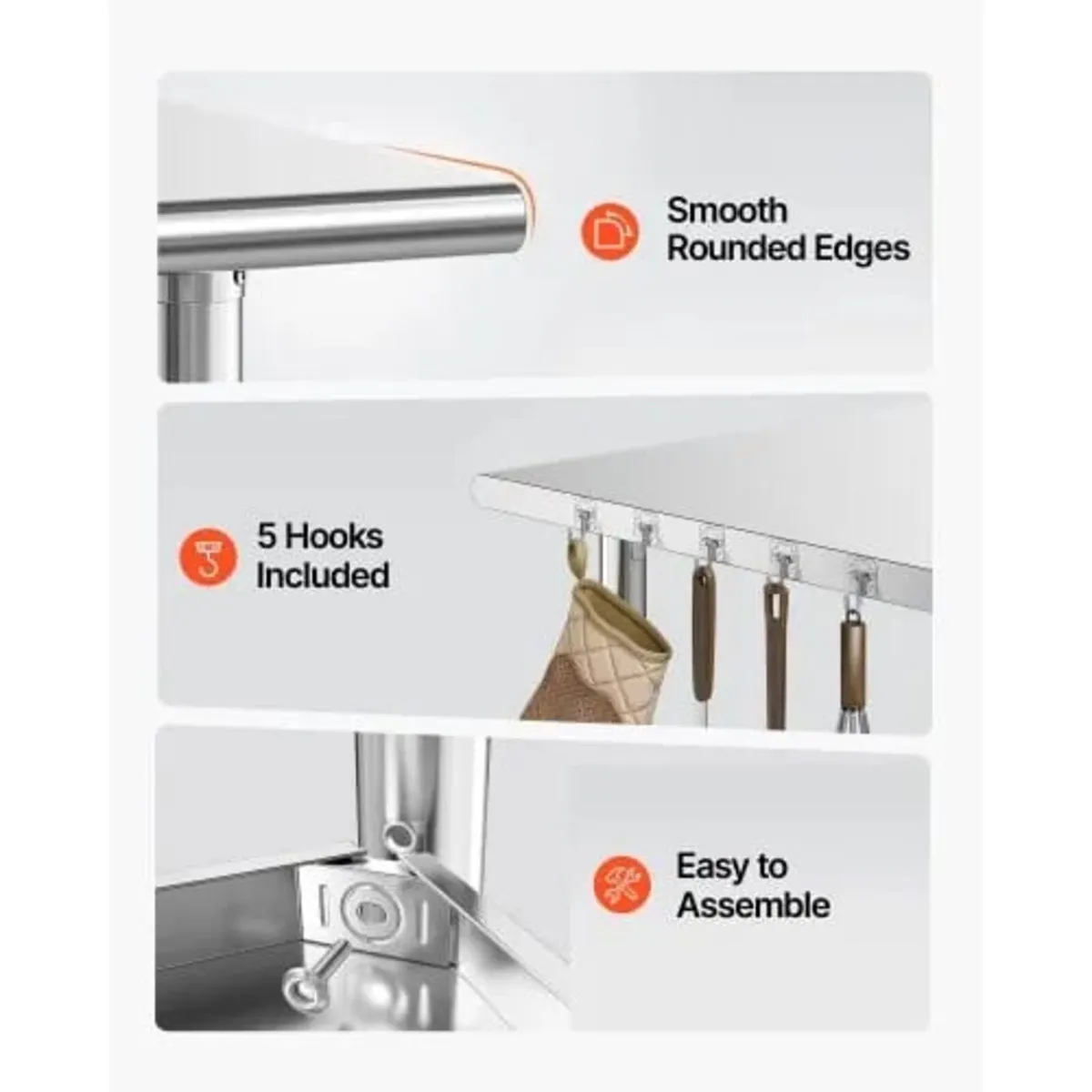 Stainless Steel Work Table, 61x152 cm Food Prep Ta - Image 3