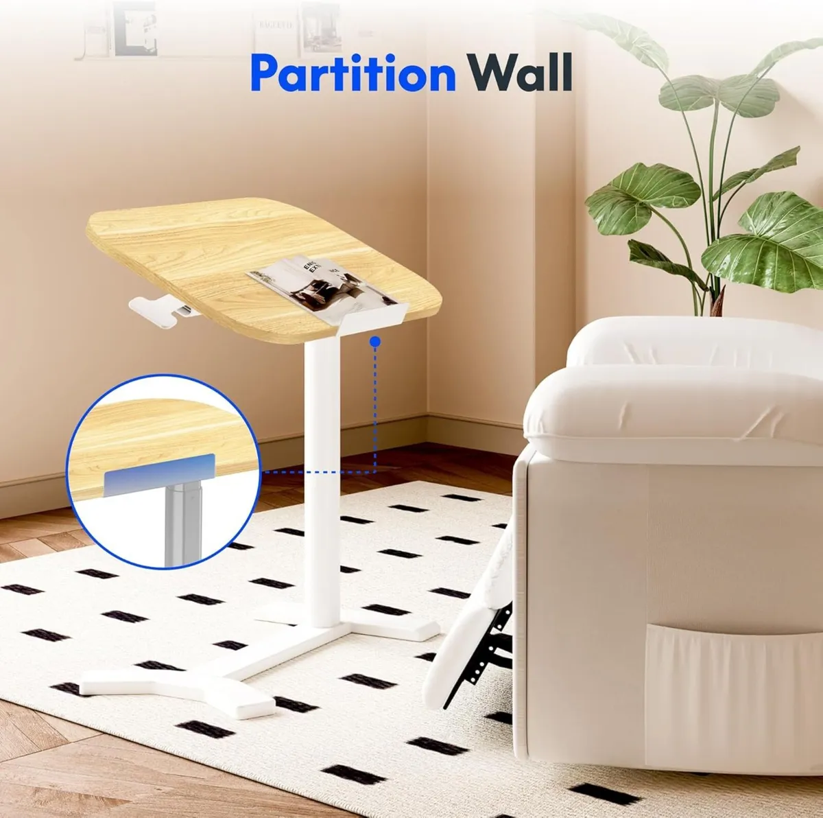 Overbed Table with Wheels Adjustable Height - Image 4