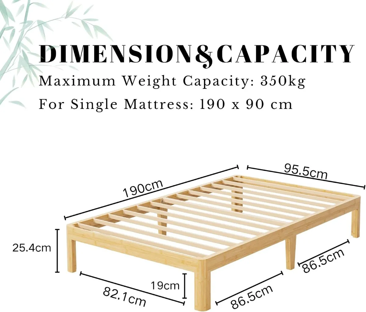 Bamboo Wood Bed Frame with Metal Slats Support - Image 2