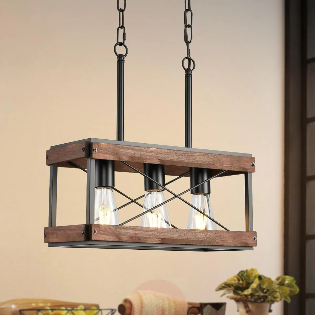 Rustic Farmhouse Wood Kitchen Island Lighting 3 - Image 1