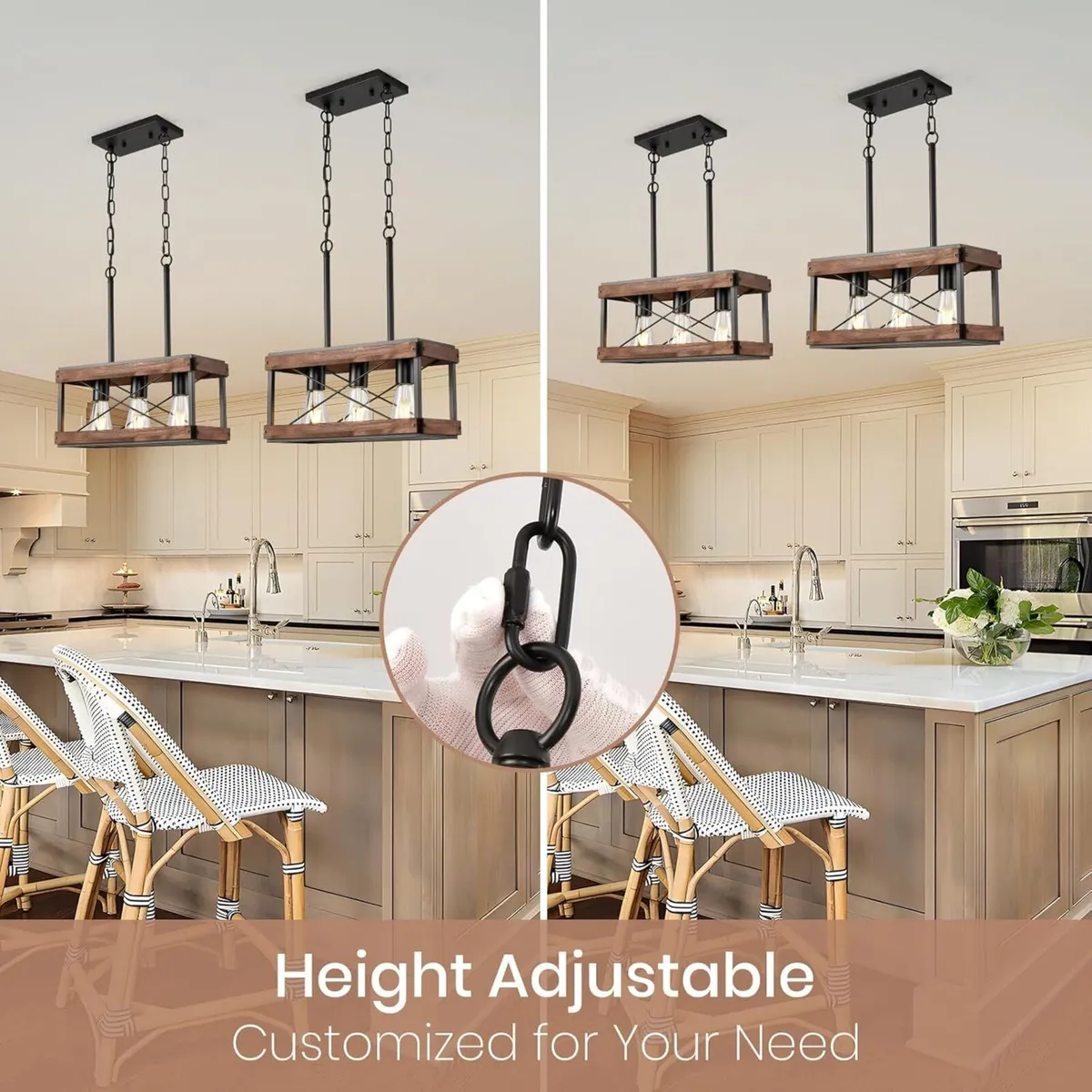 Rustic Farmhouse Wood Kitchen Island Lighting 3 - Image 2