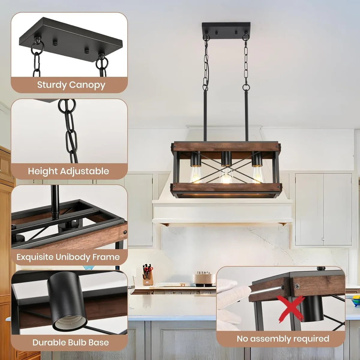 Rustic Farmhouse Wood Kitchen Island Lighting 3 - Image 3