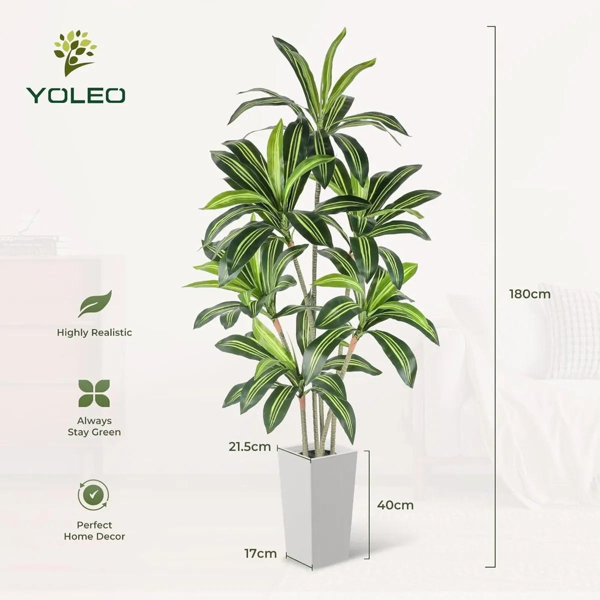 6FT Artificial Dracaena Tree with Tall Pot - Image 2