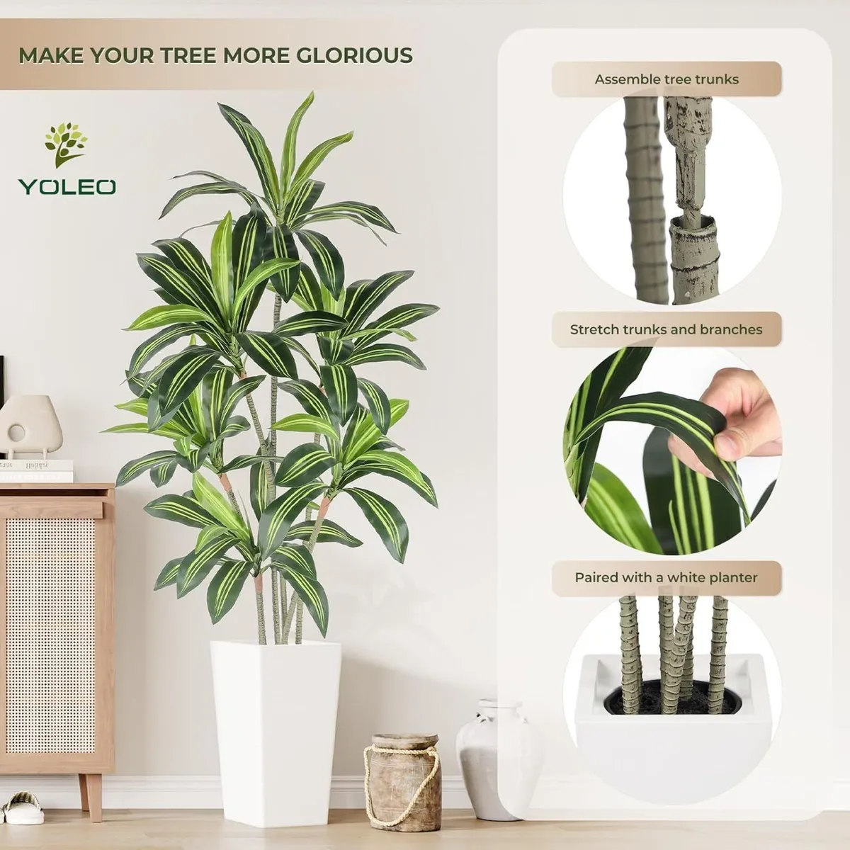 6FT Artificial Dracaena Tree with Tall Pot - Image 4