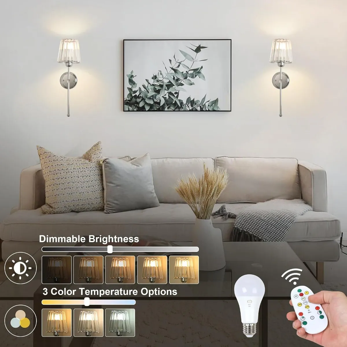 Battery Operated Wall Lights Rechargeable (Set - Image 2