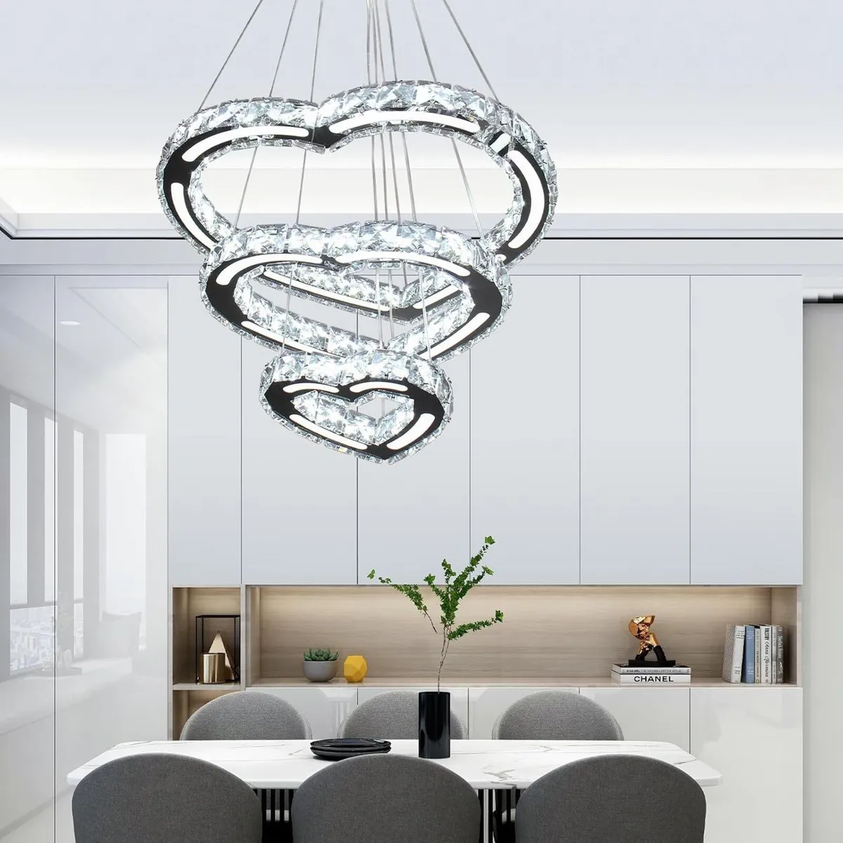 Modern Crystal Chandelier Acrylic 3 Heart Rings - Image 3