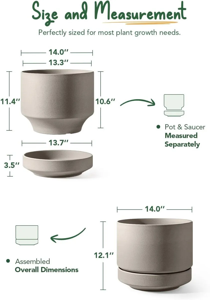 Large Plant Pot with Saucer Ceramic - Image 3