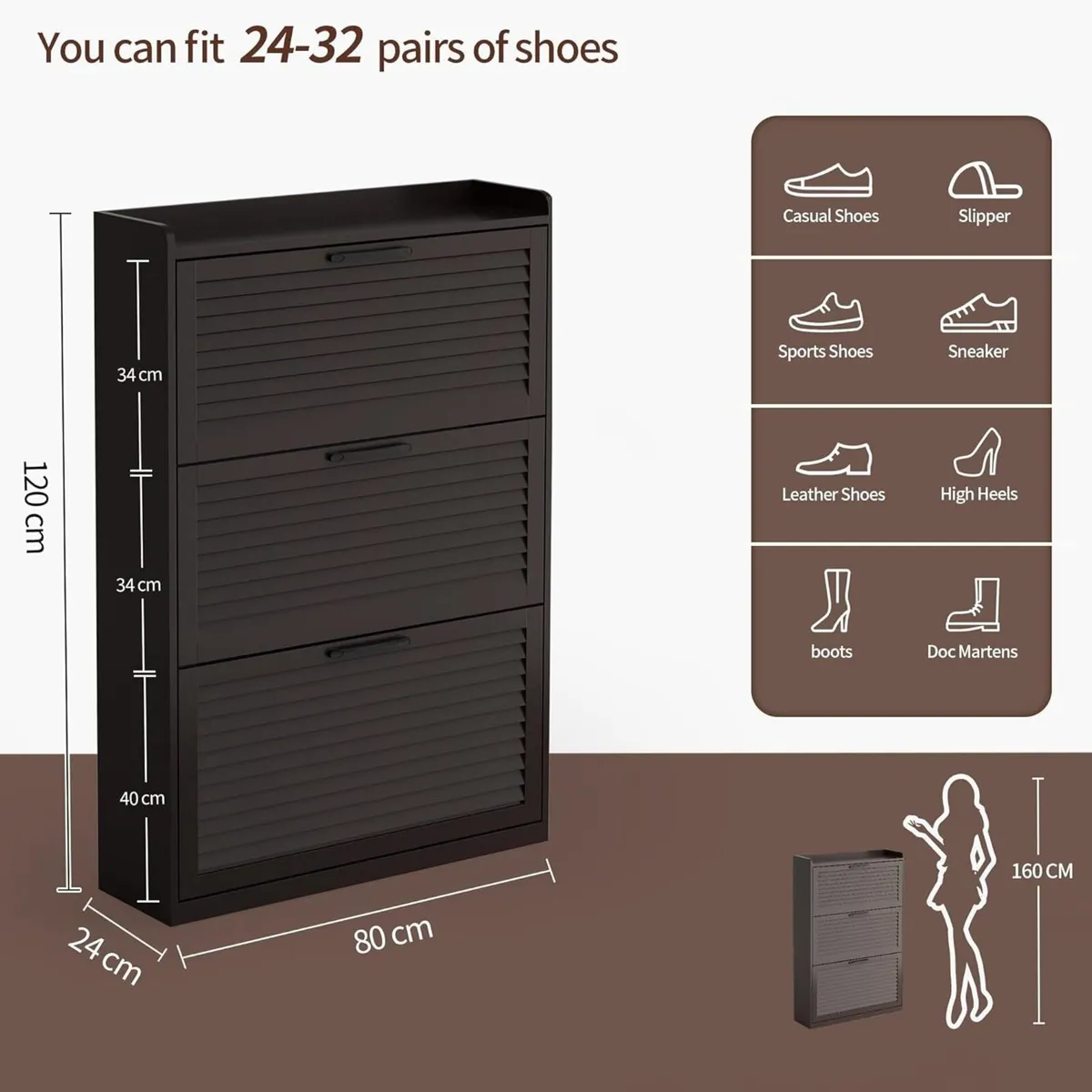 Shoe Storage Cabinet Organiser with 3 Flip - Image 2
