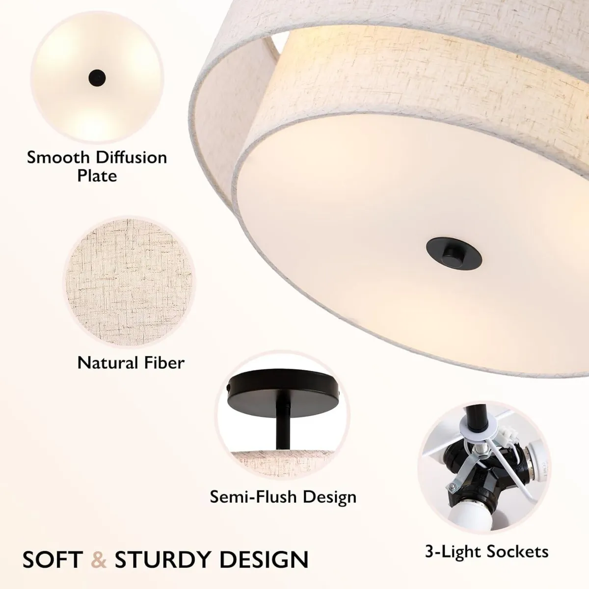 Dual Drum 3-Light Semi Flush Mount Ceiling Light - Image 3