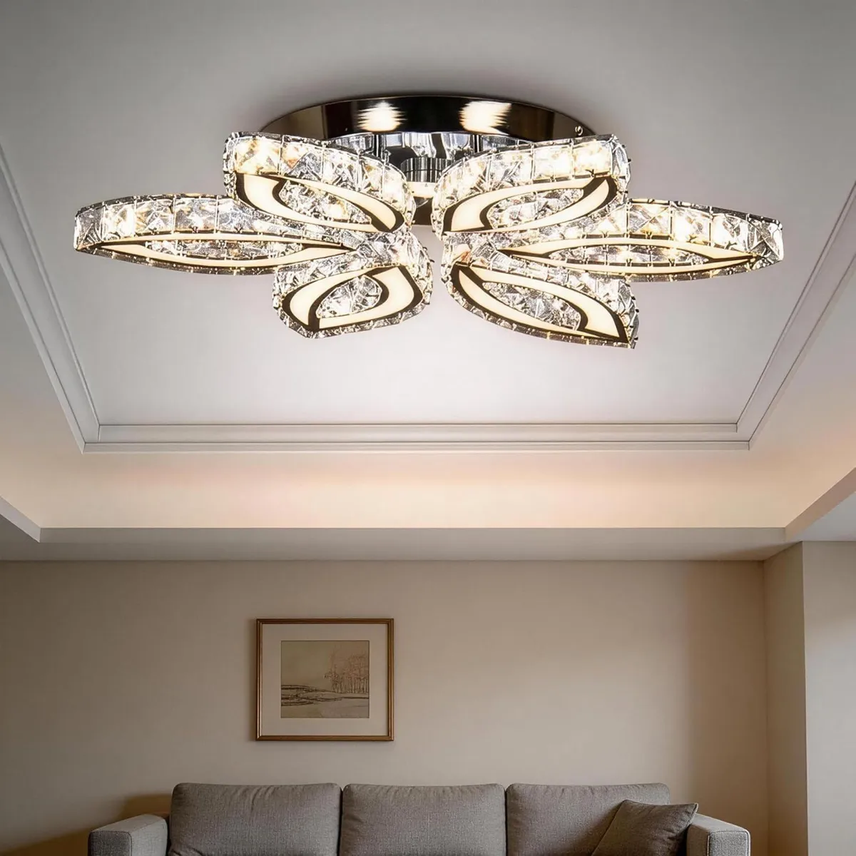 20-Inch Dimmable Flower Crystal LED Flush Mount - Image 1
