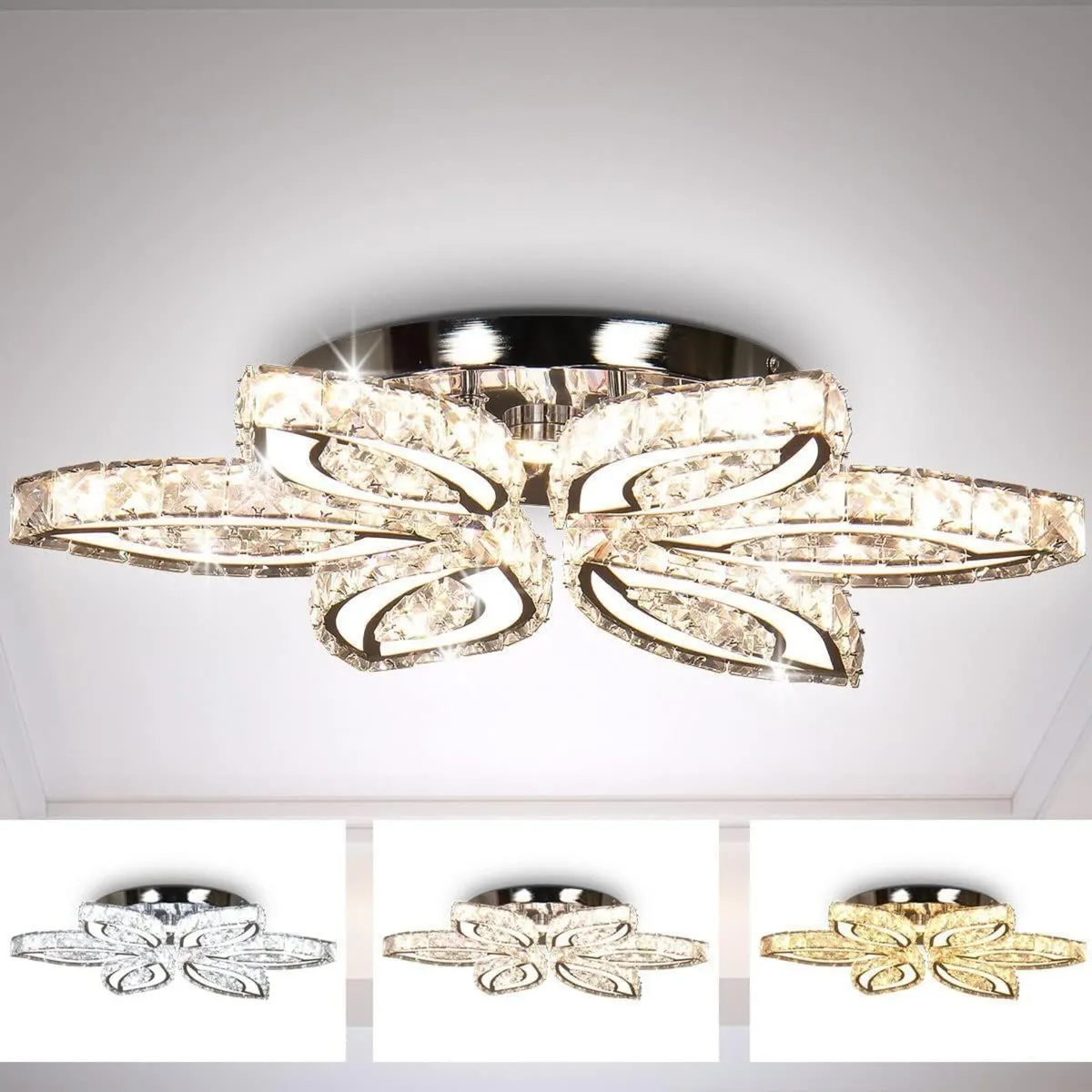 20-Inch Dimmable Flower Crystal LED Flush Mount - Image 2