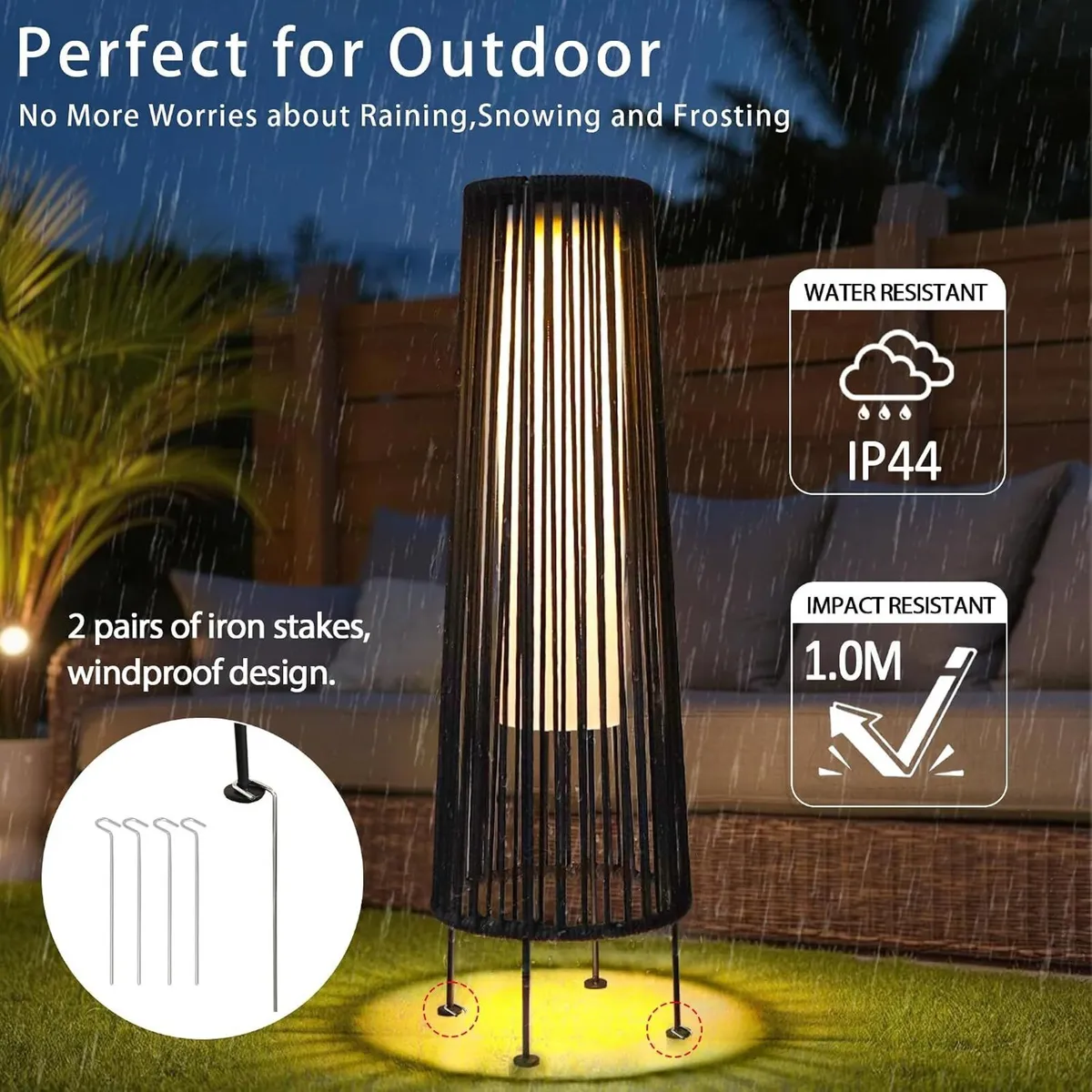Outdoor Floor Lamp Solar Powered Lantern Wicker - Image 4