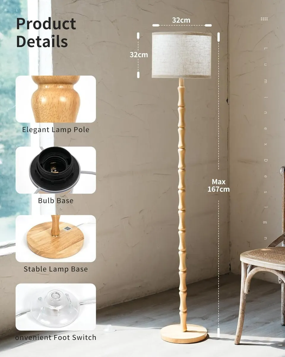 Wood Floor Lamp for Living Room 167CM Tall - Image 2