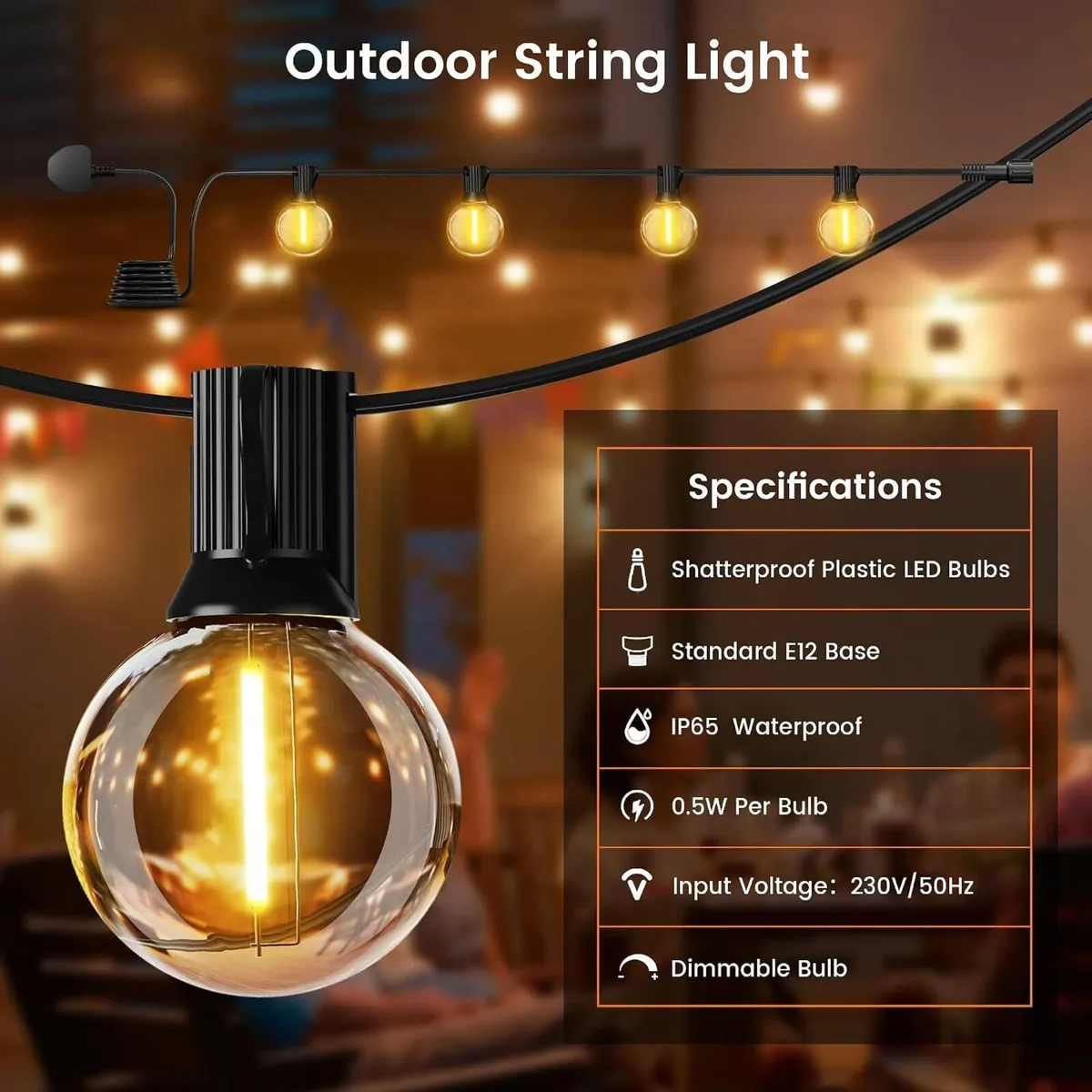 180FT 54m Outdoor Festoon Lights LED String Garden - Image 3
