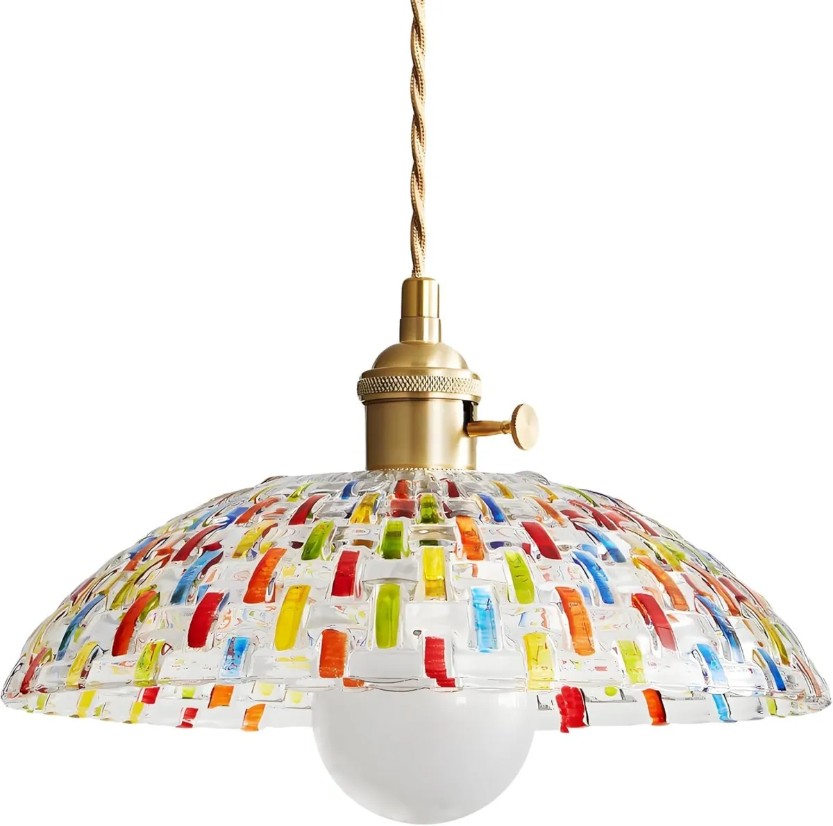 Boho Mosaic Glass Pendant Light Vintage Brass - Image 1