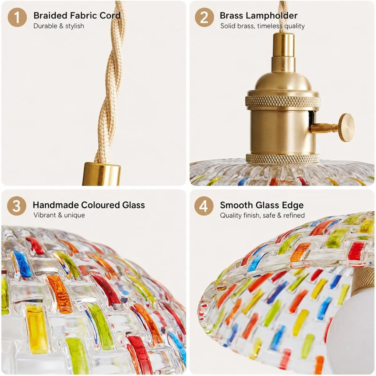 Boho Mosaic Glass Pendant Light Vintage Brass - Image 4