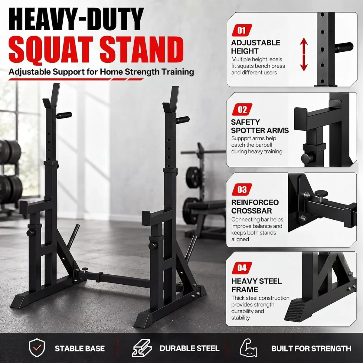 Adjustable Squat Rack 90-150CM Height - Image 2