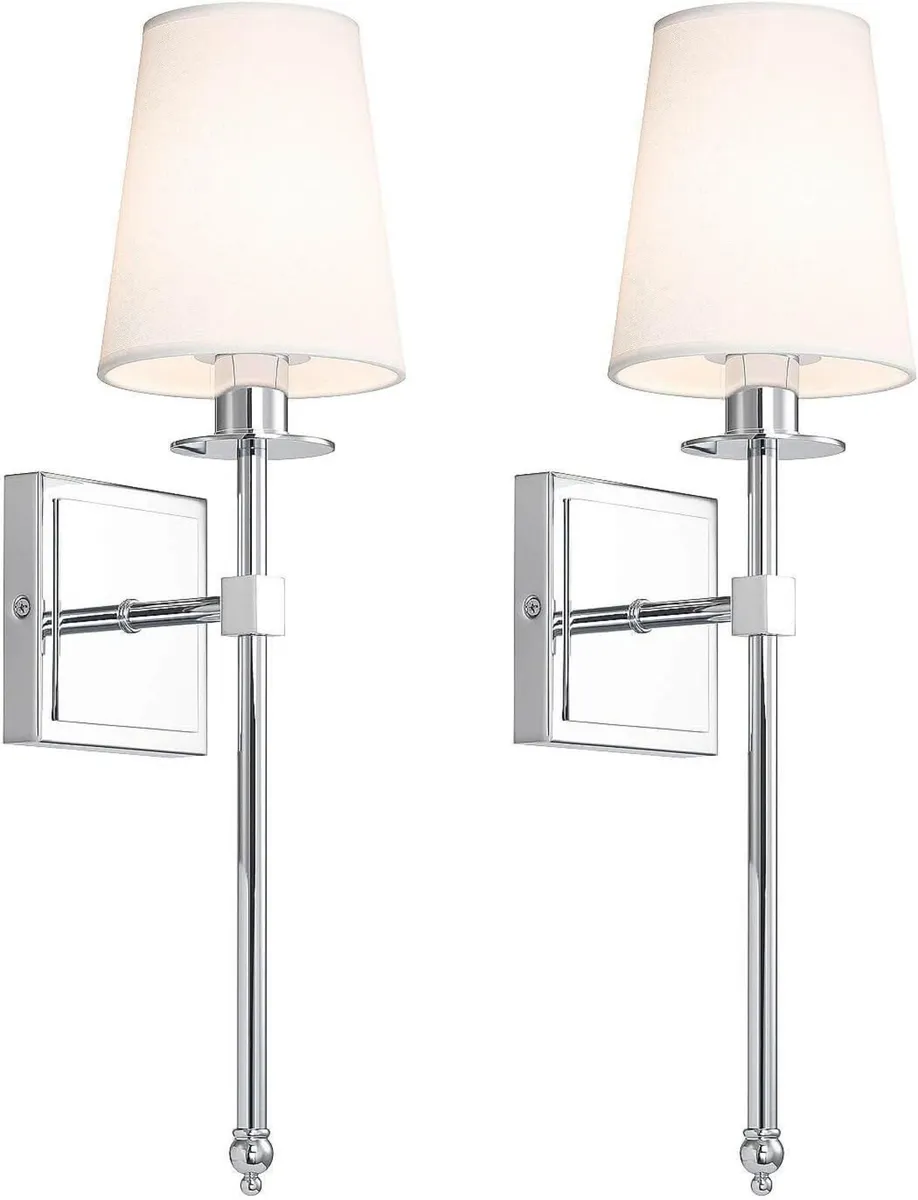 Indoor Wall Lights with Linen Shade for Bedside - Image 1