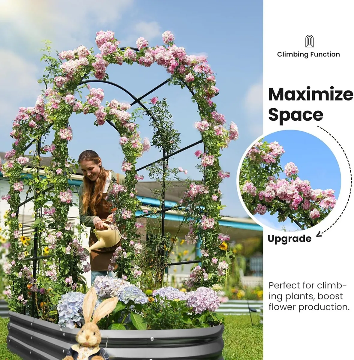 Galvanized Metal Raised Garden Bed with Trellis - Image 2