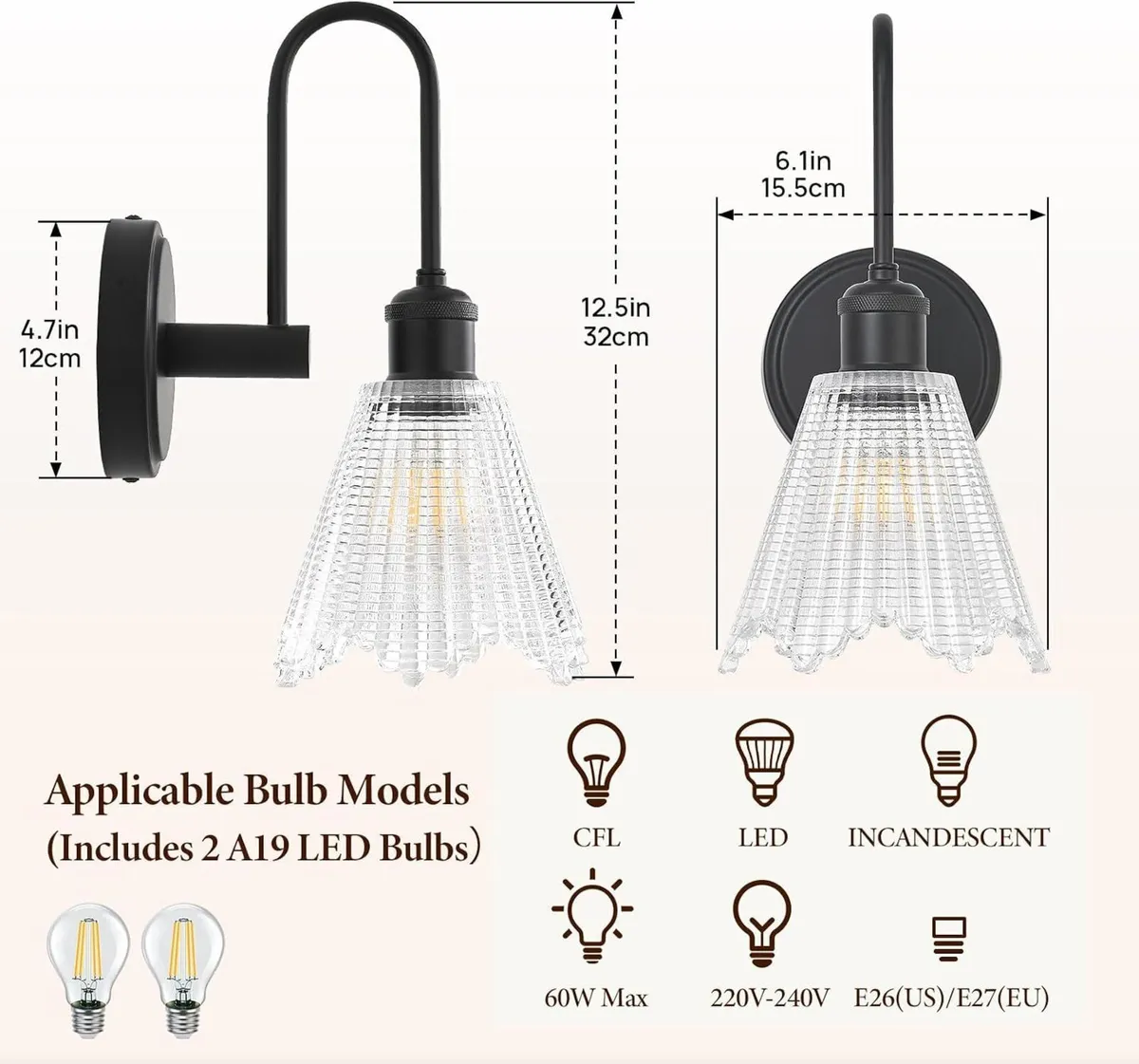 Wall Sconce Vintage Light Fixtures with Long - Image 3