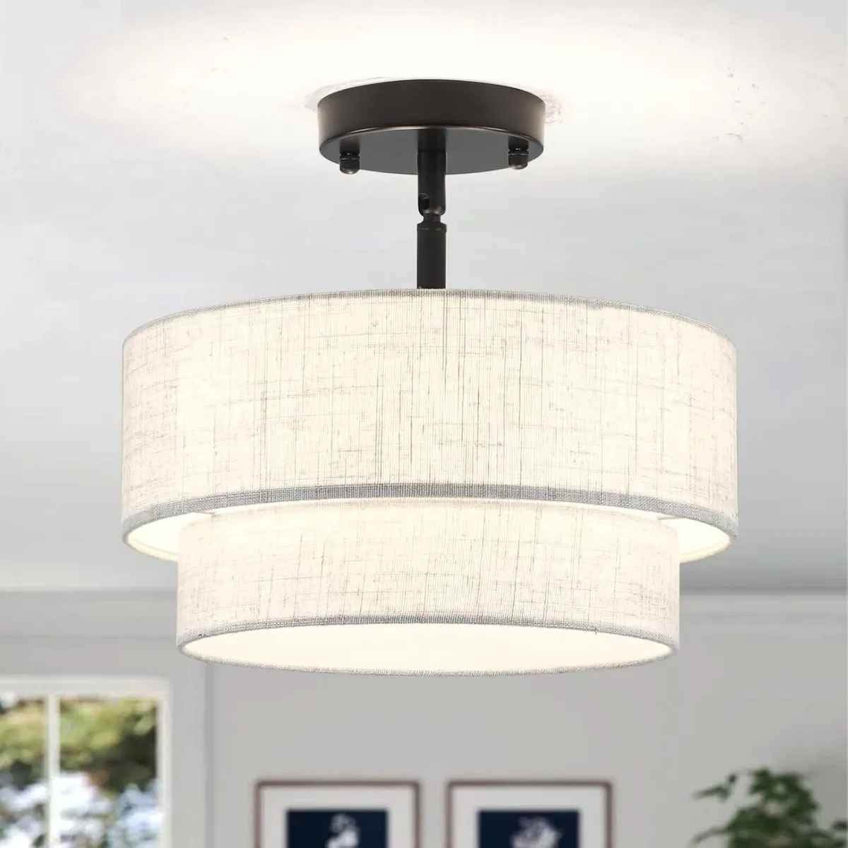 Nickel Semi Flush Ceiling Light for Living Room - Image 1