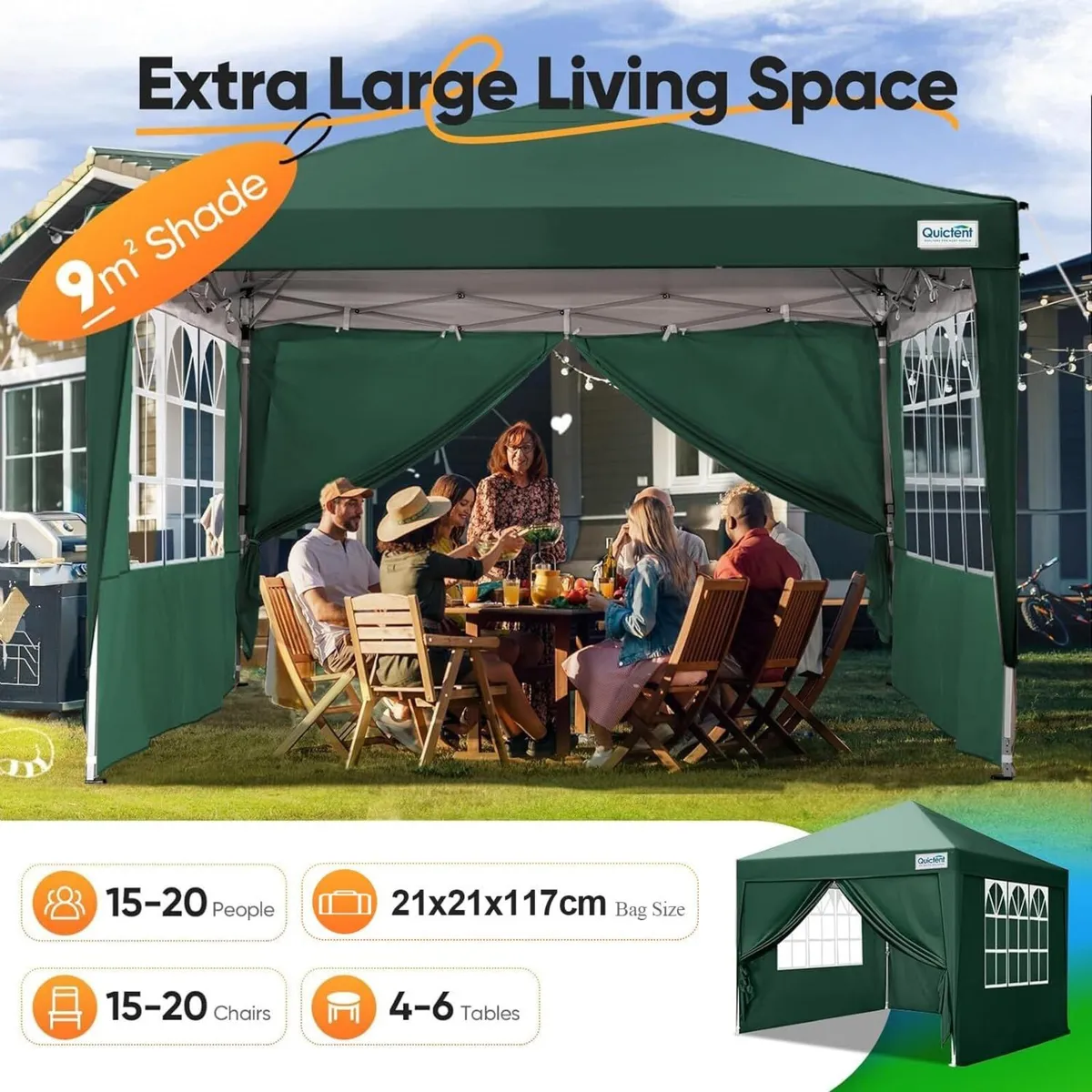 3x3m Pop Up Gazebo with Church Window Sides - Image 2