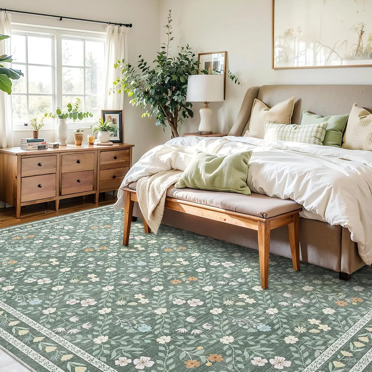 Floral Large Washable Rugs Living Room Lattice - Image 4
