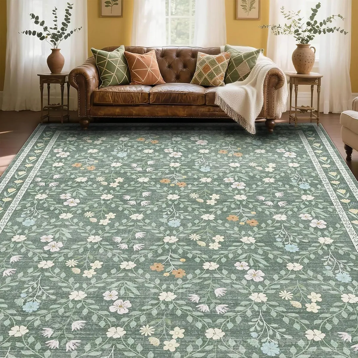 Floral Large Washable Rugs Living Room Lattice - Image 1